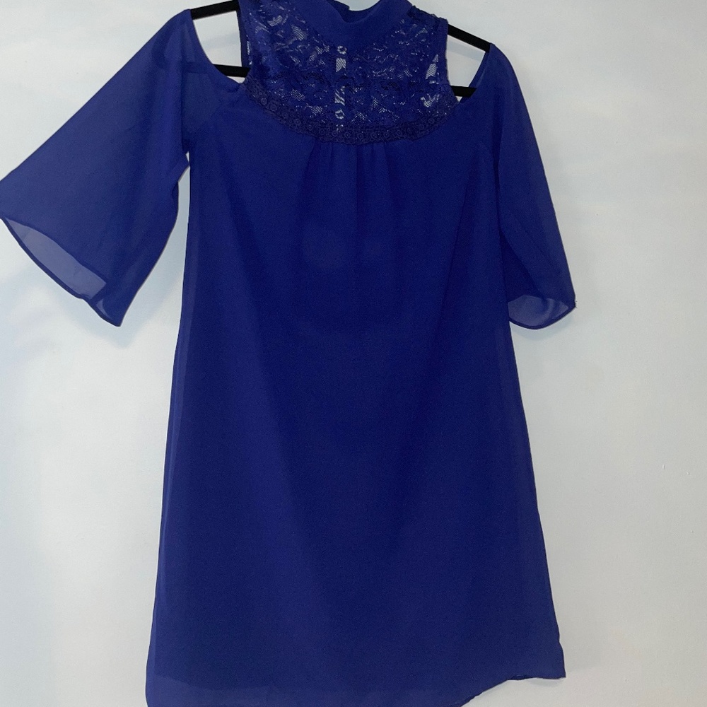 Blue Mini Dress with Shoulder Cut-outs